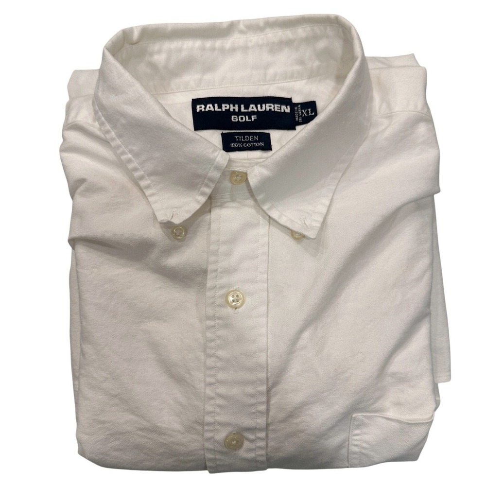 Ralph Lauren Golf Mens XL White Tilden Cotton‎ Oxford Button Down Crest Shirt